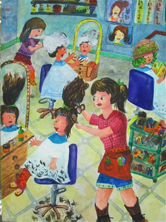 放大圖：此作品獲得新北市南區美展繪畫類第二名，全國學生美展入選。