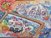 縮圖：106學年度全國學生美術比賽
漫畫類國小中年級組美術班佳作
題目:說好的耶誕大餐呢?
作者:胡著姸
指導老師:劉一霖老師
